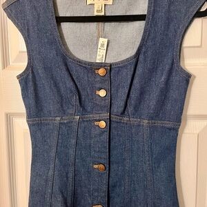 Madewell Denim Cap Sleeveless Button Down Square Neck Calf Length Blue Womens